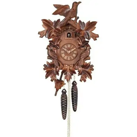 River City Clocks One Day Cuckoo Clock with Seven Hand carved Leaves & Three Birds photo