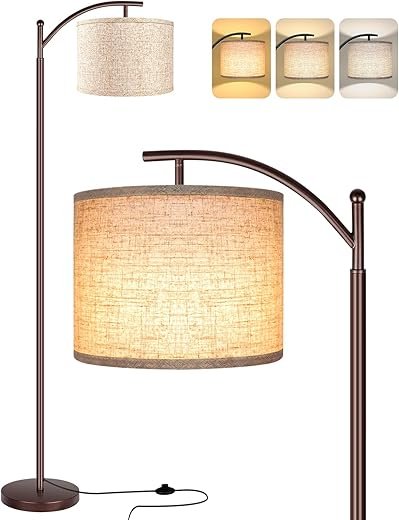 Rottogoon Floor Lamp for Living Room, LED Standing Lamp Tall Industrial Floor Lamp Reading for Bedroom, Office (9W LED Bulb, Beige Lampshade Included) -Oil-Rubbed Bronze
