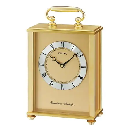 Seiko 9 Tama Golden Desk & Table Carriage Clock, Traditional Chime Quartz, Analog QHJ 201 GLH