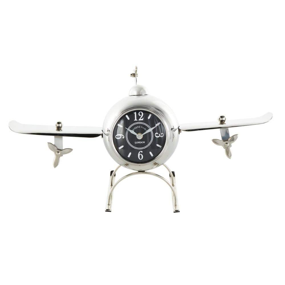 Silver Stainless Steel Metal Airplane Rounded Clock with Propellers