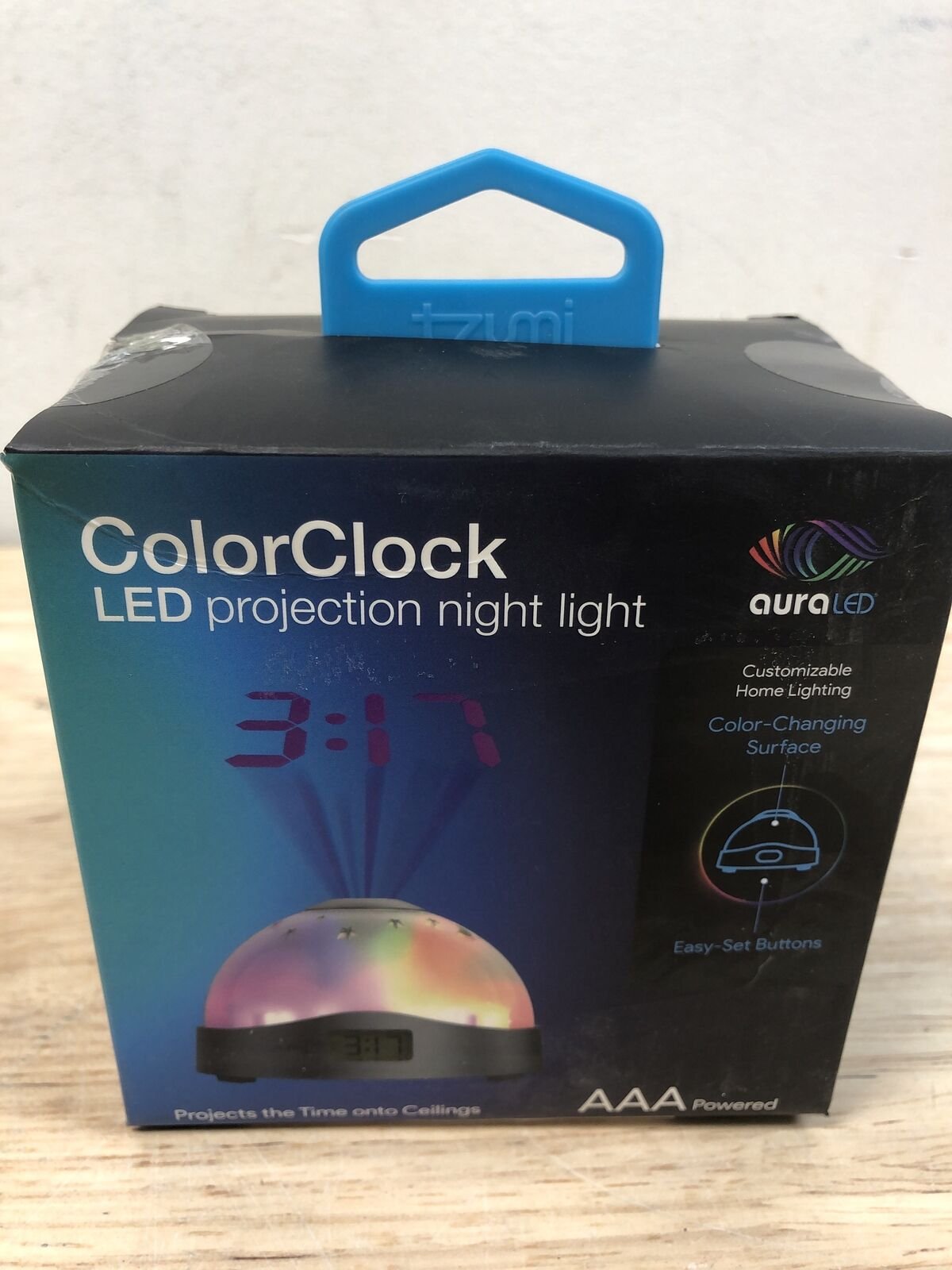 Tzumi Aura LED Projection Clock, White/Yellow/Black/Multi-Color