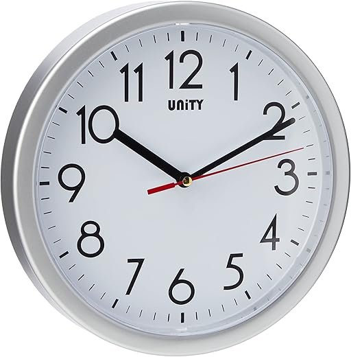 Unity Wall Clock, Hastings, Silent Sweep, Modern, Silver, 22 cm / 8.6-inch
