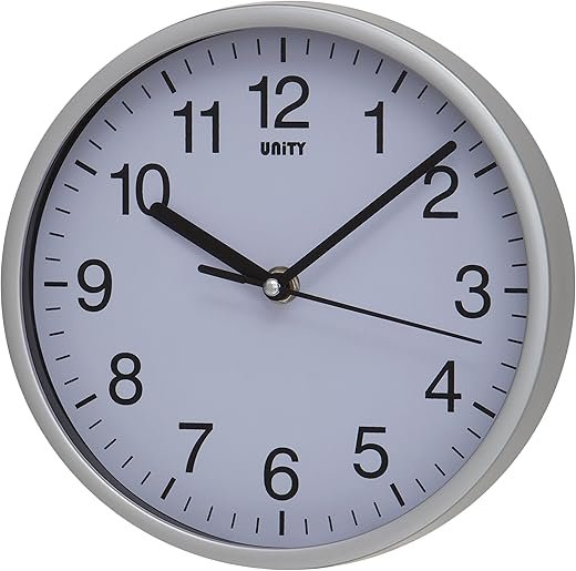 Unity Wall Clock, Radcliffe, Silent Sweep, Modern, Silver, 20cm / 8-inch