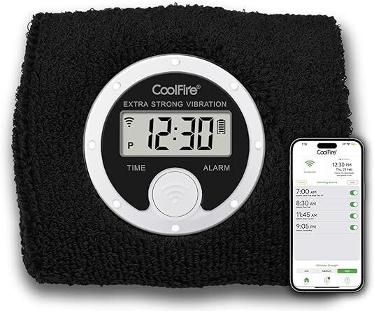 Vibrating Alarm Sweatband, Silent Wake Yourself Up Wristband w/ USB Chargeable