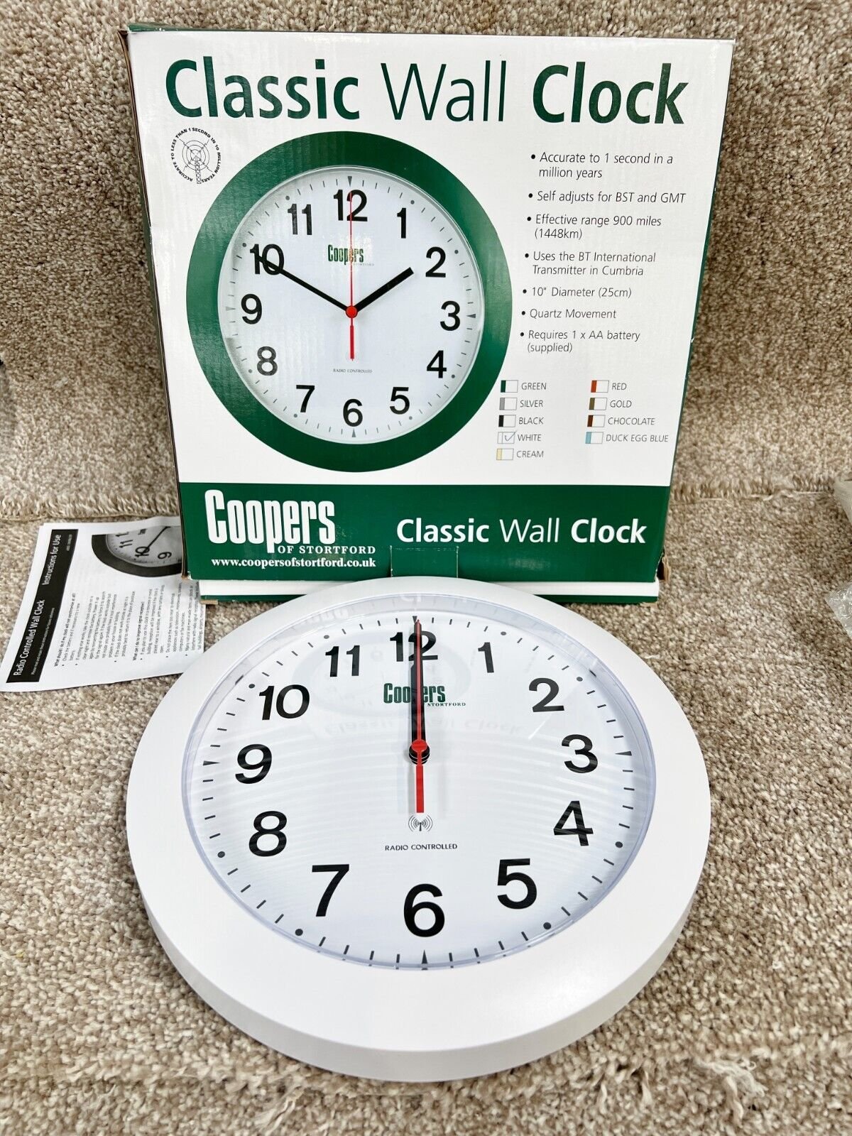 VINTAGE COOPERS CLASSIC WHITE WALL CLOCK BATTERY OPERATED