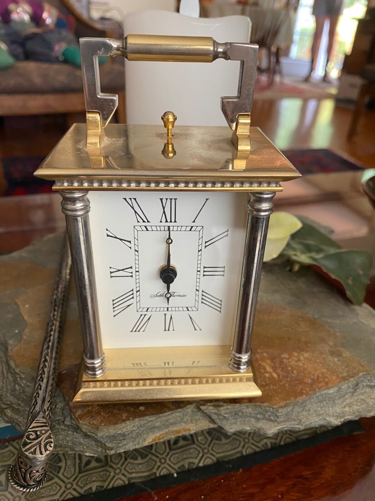 Vintage Seth Thomas Carriage Desk Clock Quartz Battery Metal Case