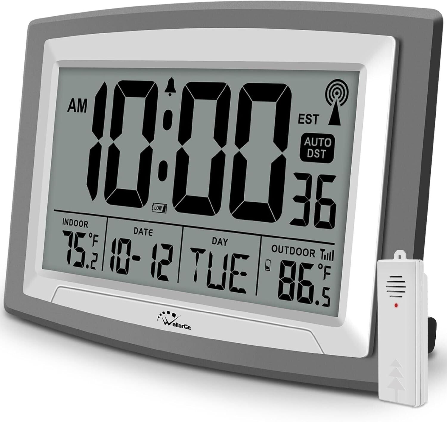 Wallarge Atomic Clock with Outdoor and Indoor Temperature - Self-Setting Alarm D