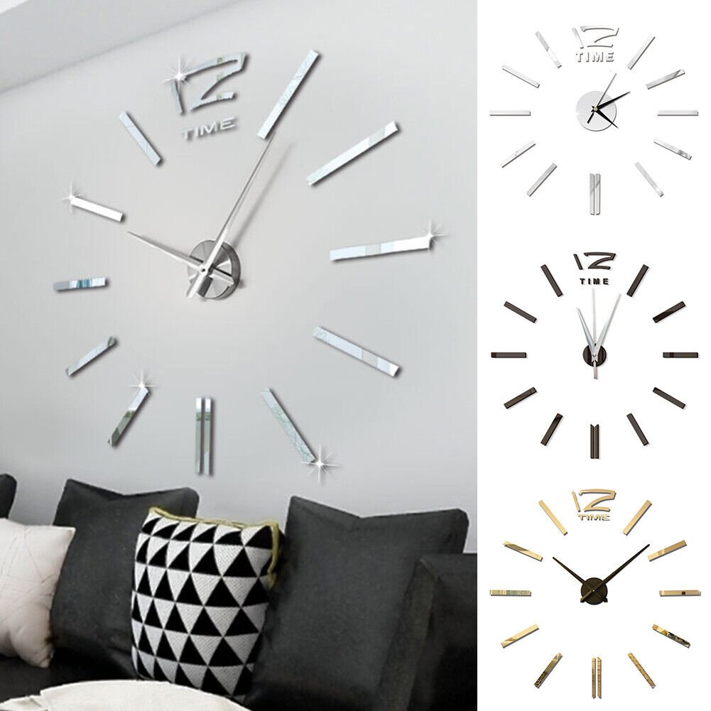 Wall Sticker Clock 3D DIY Wall Clock Decor Mirror Surface Frameless Office Home