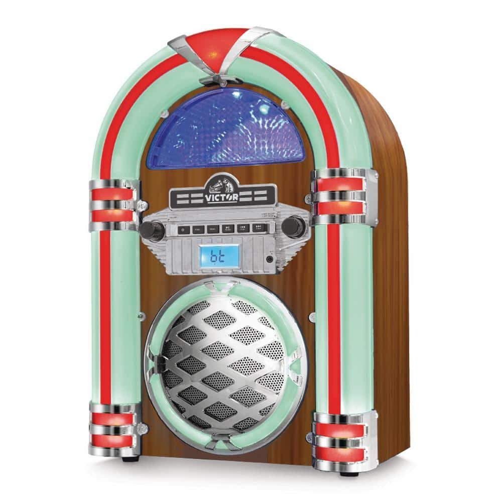 Wilshire Bluetooth Jukebox with FM Radio, Built-In Speaker and Multi-Color LED Lighting,...