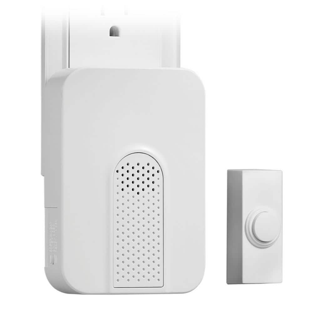 Wireless Plug-In Doorbell Kit with White Insert and 1 Push Button, White