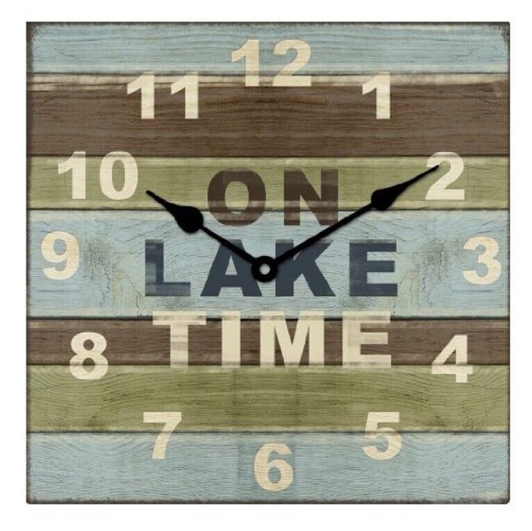 young's square wood lake house clock, 13-inch “On Lake Time”