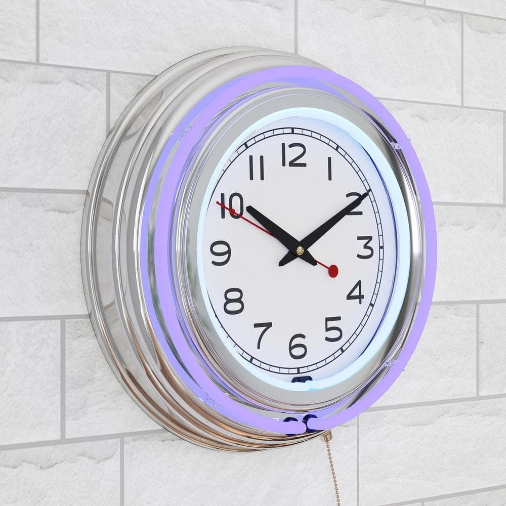 3 in. x 14 in. Purple Double Ring Neon Clock