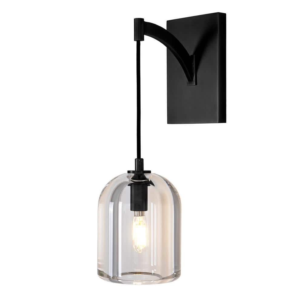 5.1in W 16.5 in. H 1-Light Black Modern Crystal Wall Sconce, Indoor...