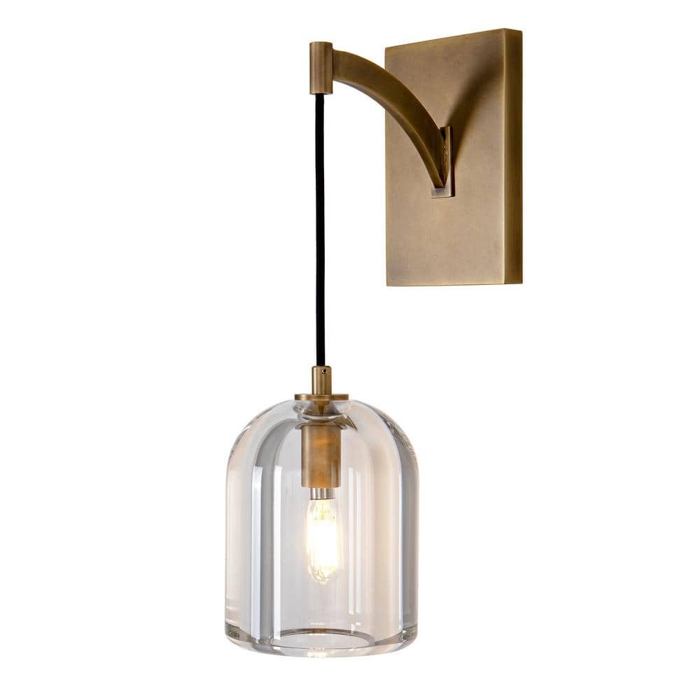 5.1 in. W 16.5 in. H 1-Light Gold Modern Crystal Wall Sconce,...