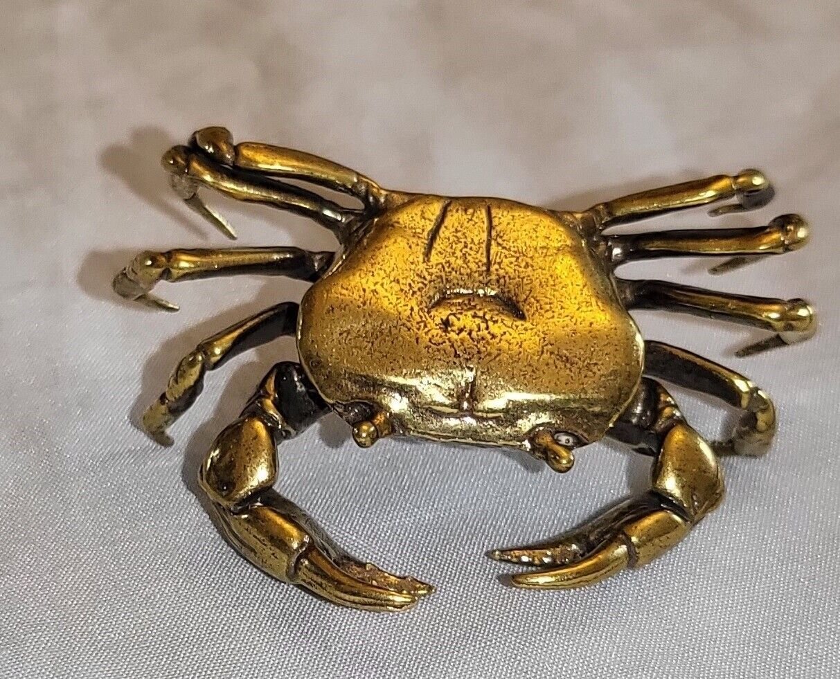 Antique Crab Solid Brass Ocean Sea Beach Old Gold Lustre Vintage Ornament Claws