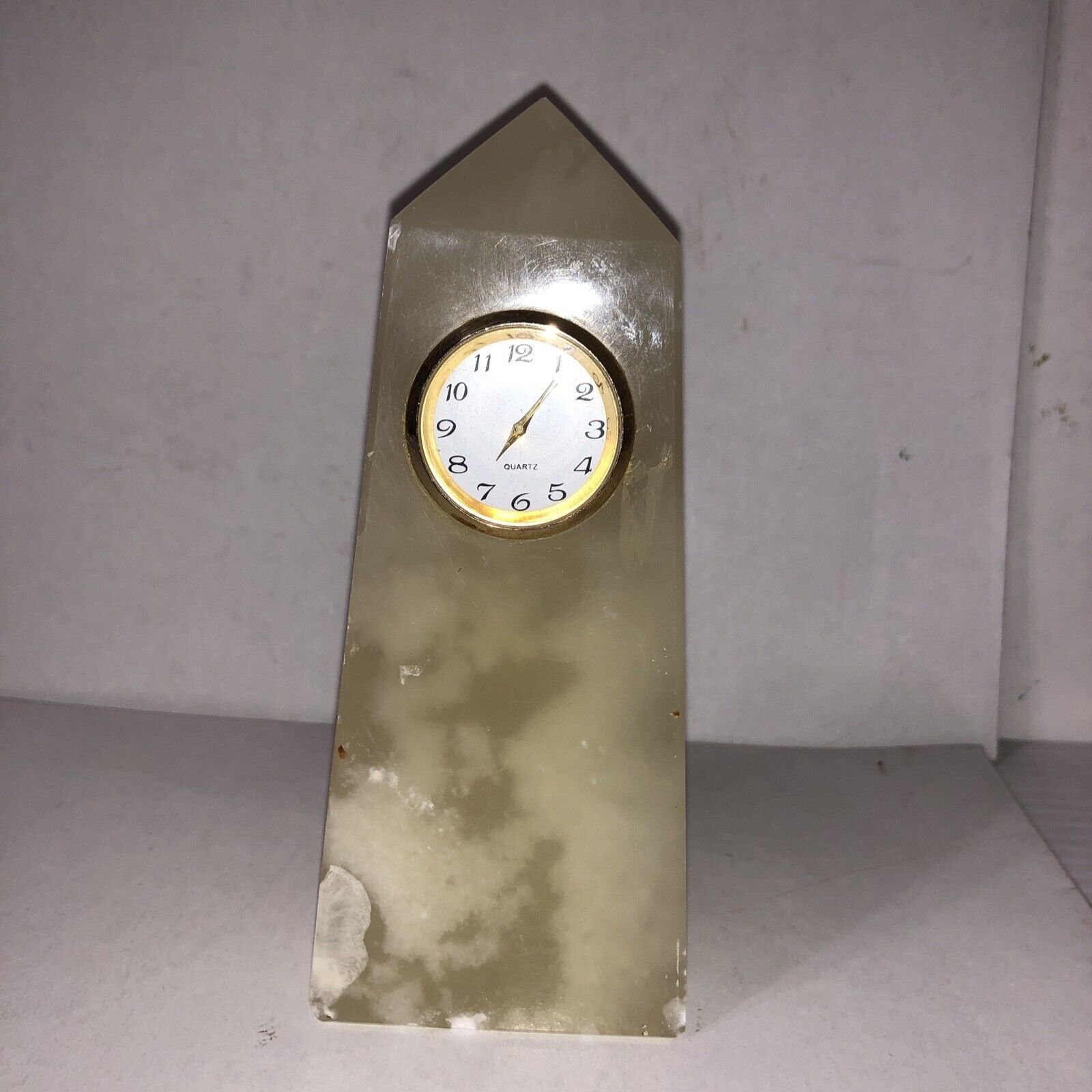 Beautiful Marble Obelisk 6” Clock UNTESTED