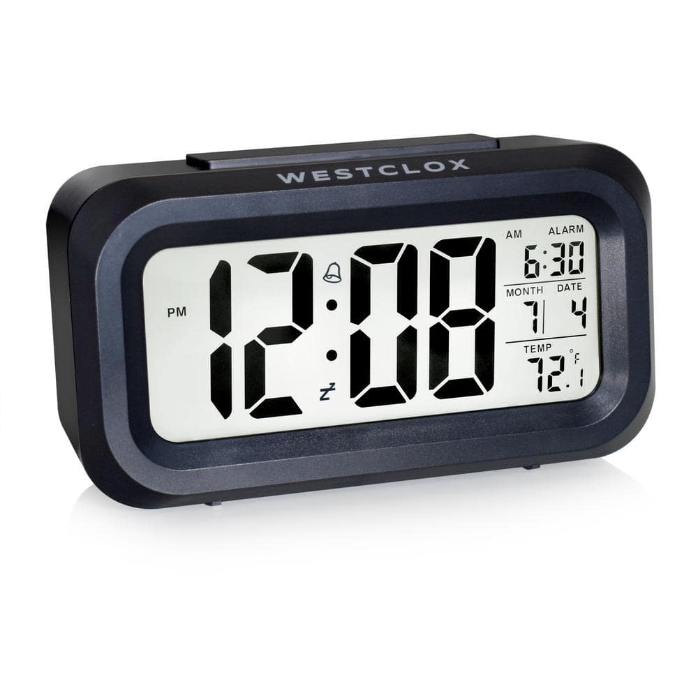 Black Digital Alarm Clock with Day/Date Display and LED Backlight- Battery Operated