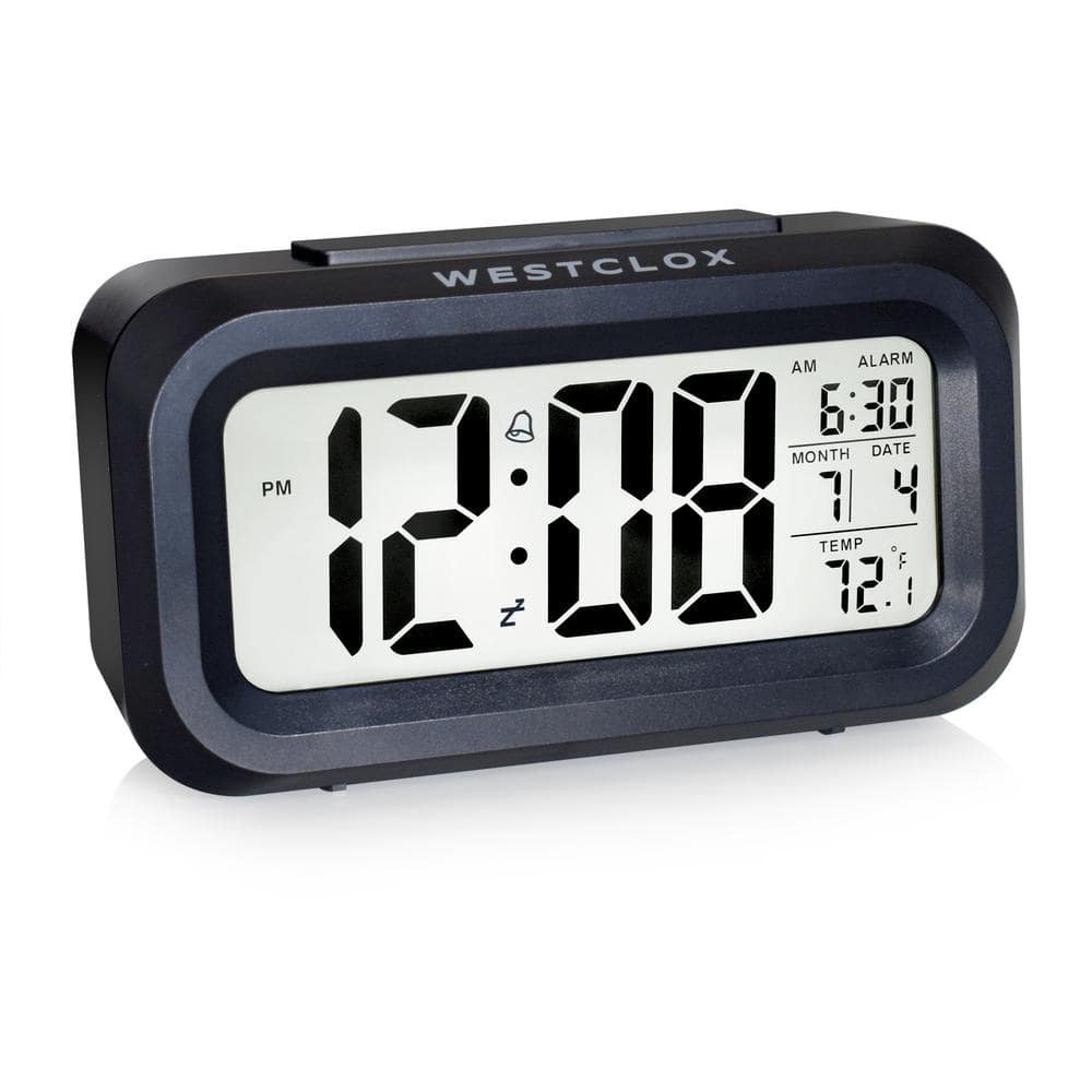 Black Digital Alarm Clock with Day/Date Display and LED Backlight- Battery Operated