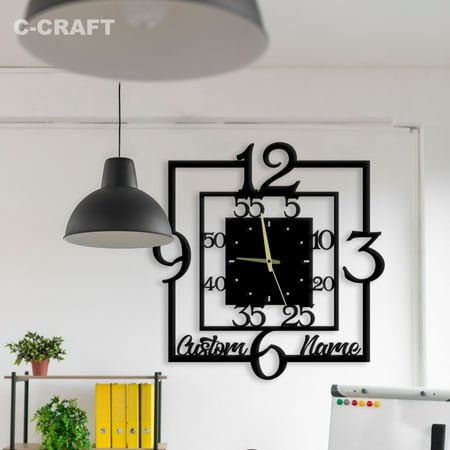 C-CRAFT Square Numbers Modern Wall Clock Silent 14 Inch for Living Room Wall Decor