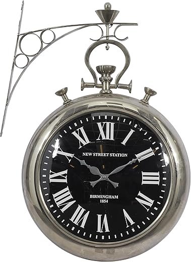 Deco 79 Stainless Steel Metal Decorative Wall Clock - Pocket Watch Style for Home and Room 16" x 6" x 22", Silver