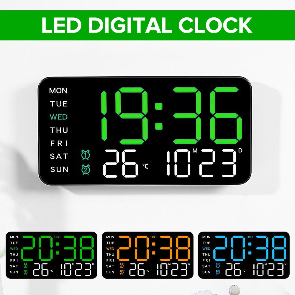 Digital LED Large Display Wall Desk Alarm Clock With Calendar Temperature Date