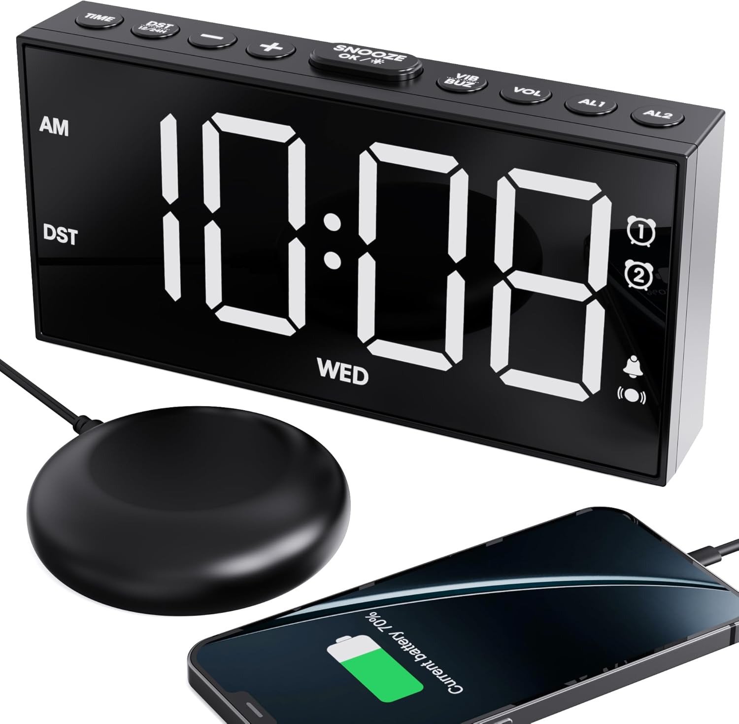 ROCAM Loud Alarm Clock for Heavy Sleepers Adults, Bed Shaker Alarm Clock for Bed