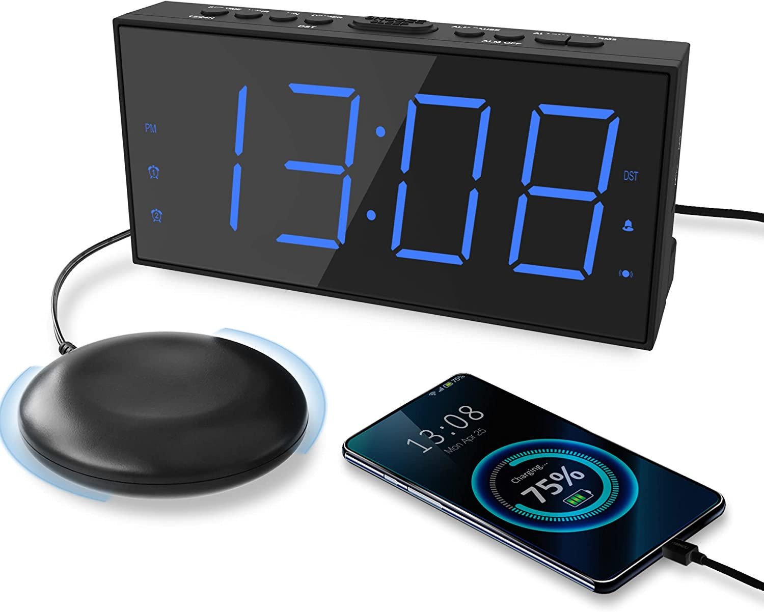 Super Loud Alarm Clock with Bed Shaker, Vibrating Alarm Clock for Heavy Sleepers