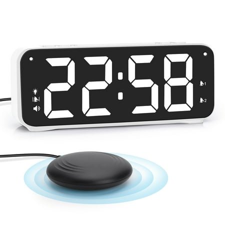 Vibrating Alarm Clock with Bed Shaker for Heavy Sleepers,Deaf,Hard of Hearing, Dual Alarm Clock,USB