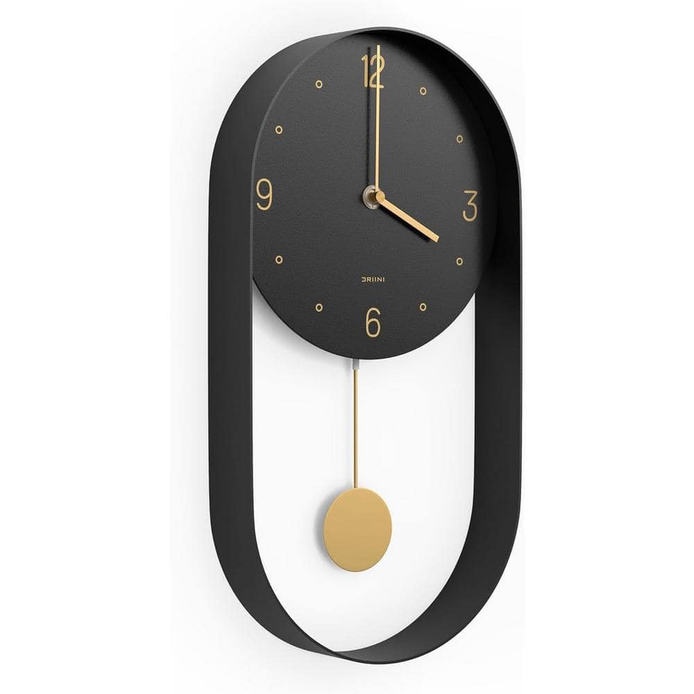 8 in. Modern Pendulum Black Analog Metal Wall Clock