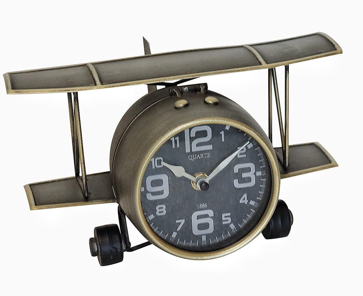 Airplane Metal Tabletop Clock Industrial Home Decor Accents for the Mantel, Shel