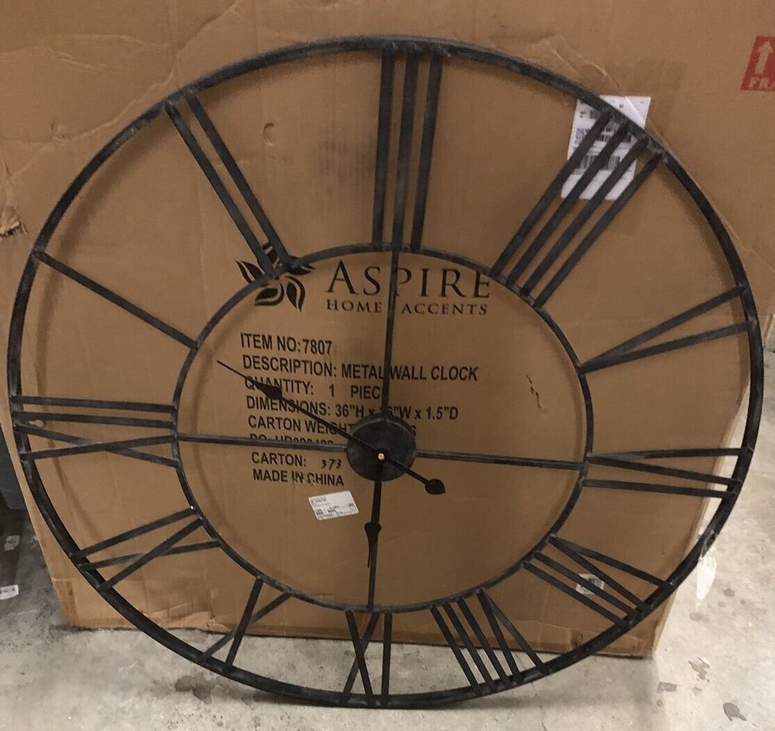 Aspire Home Accents 7807 Solange Round Metal Wall Clock, Gray - 36 in.