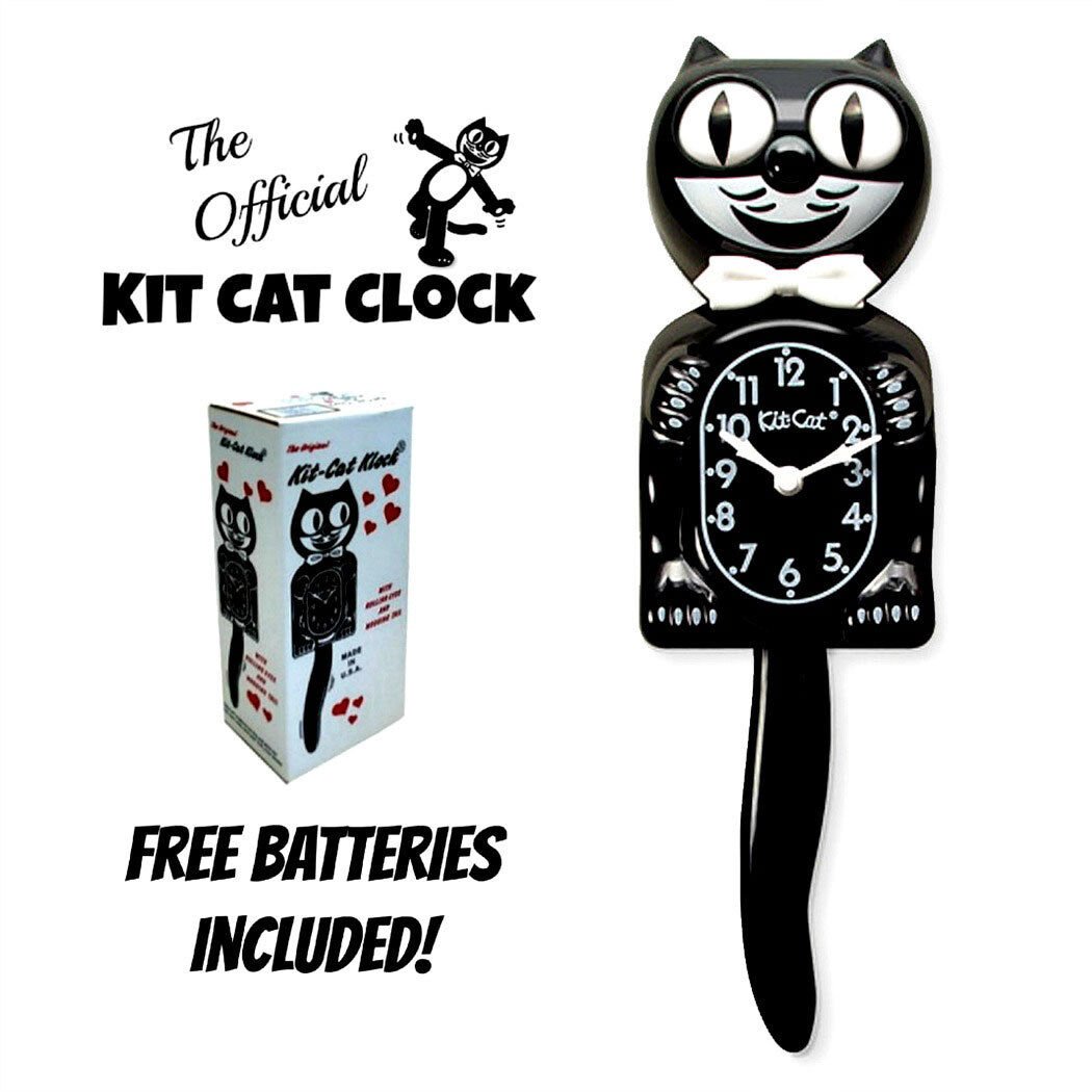 CLASSIC BLACK KIT CAT CLOCK 15.5" Free Battery USA MADE Official Kit-Cat Klock