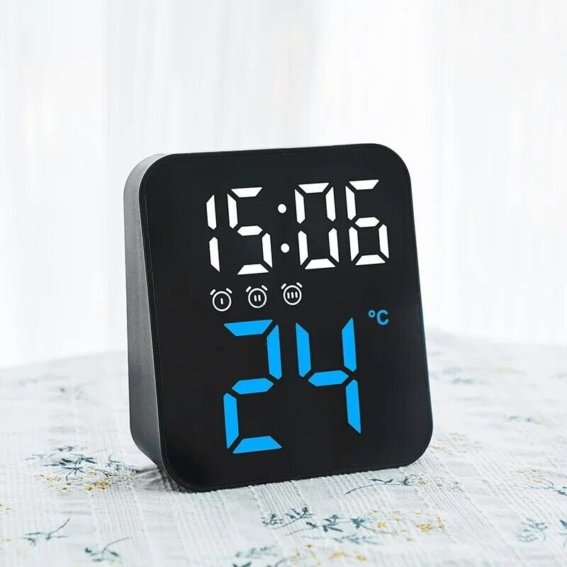 Digital Alarm Wall Clock for Bedrooms Temperature Brightnes Voice Control 12/24H