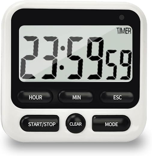 Digital Kitchen Timer 24 Hour Clock and Alarm Function with Silent or Alarm Manual Switching Count UP or Down and Memory Function for Cooking, Baking, Meeting