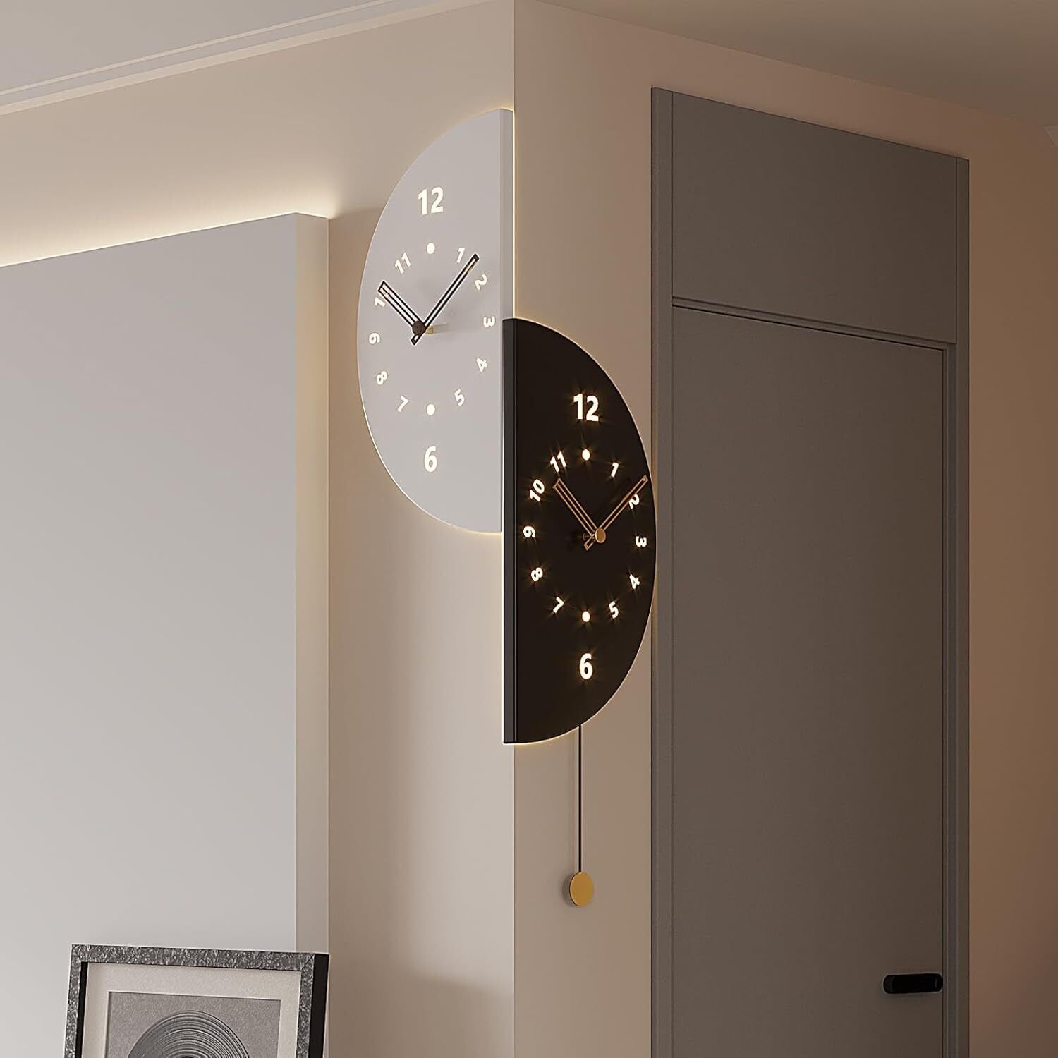 Double Side Corner Modern Wall Clock Sensor Light Led Battery Operated Decortive