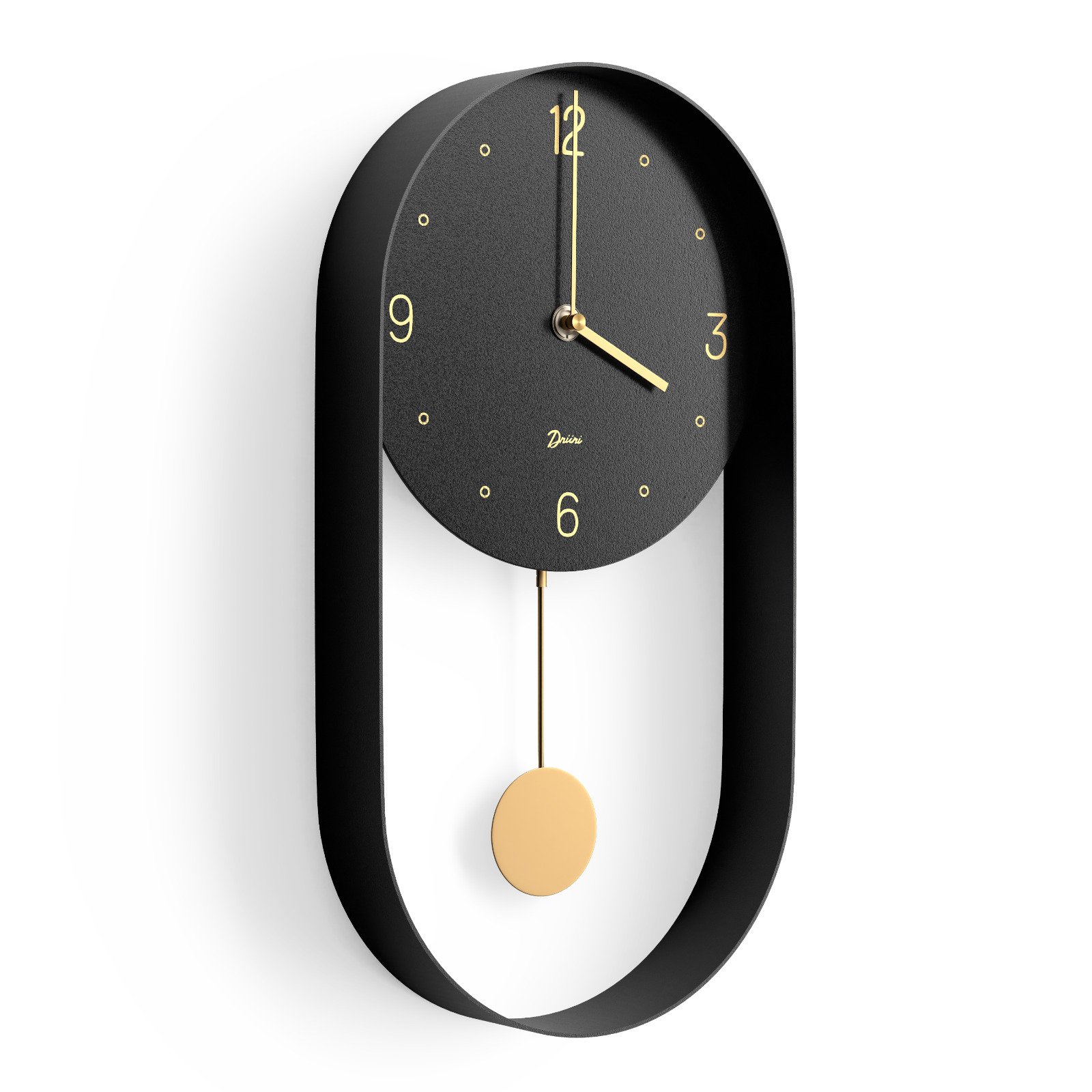 Driini Modern Pendulum Wall Clock - Decorative, Unique Metal Frame - 8 Inch Face