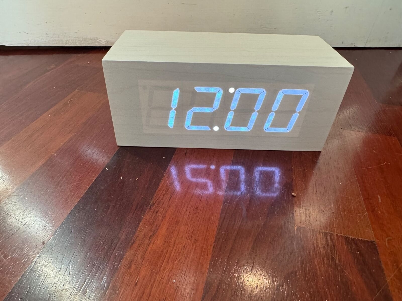 EiioX Rectangular White LED White Skin Wooden Digital Alarm Clock w/ Thermometer