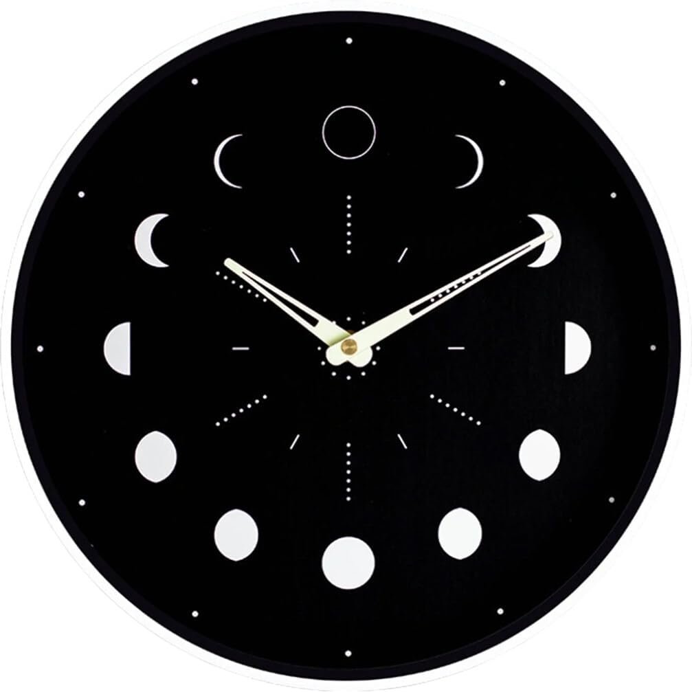 Garneck Luminous Wall Clock Home Decor Office Decore Round Wall Clock Wall Decor Moon Phase Wall Non Ticking Luminous Hallway Living Room Mute Mute