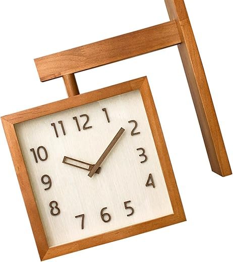 Haofy Wooden Decorative Wall Clock Silent Double Sided Clock for Living Room Household (Dark Wood Color)