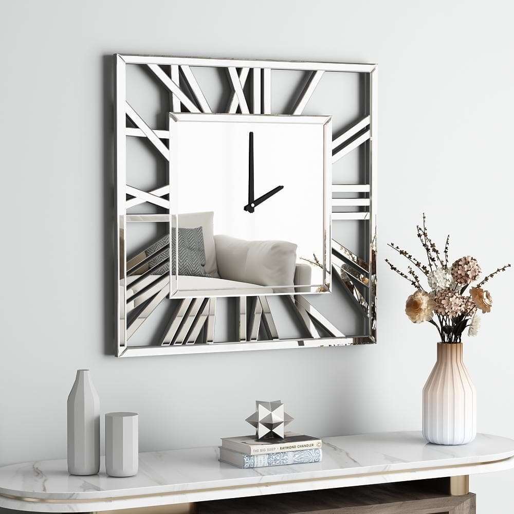Jeni Silver Analog Mirrored Frame Sparkly Diamond Wall Clock