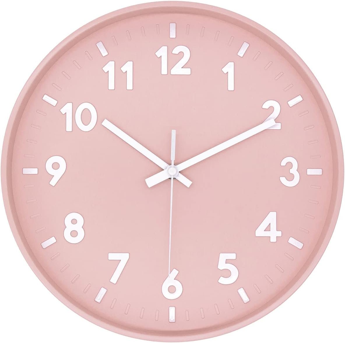 JENLYSTIME 12 Inch 3D Number Modern Wall Clock,Round Bright Colorful Dial,Non Ticking Silent Quartz Battery Operated Wall Clocks,Easy to Read Simple Style Decor Clock for Bedroom,LivingRoom(Pink)