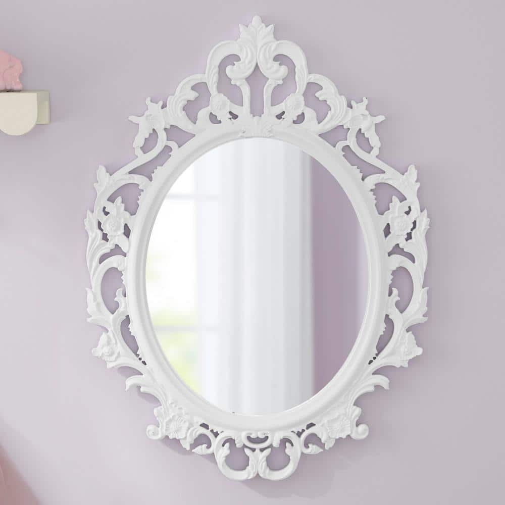 Medium Vintage Oval Framed Bright White Mirror (23 in. W x 31...