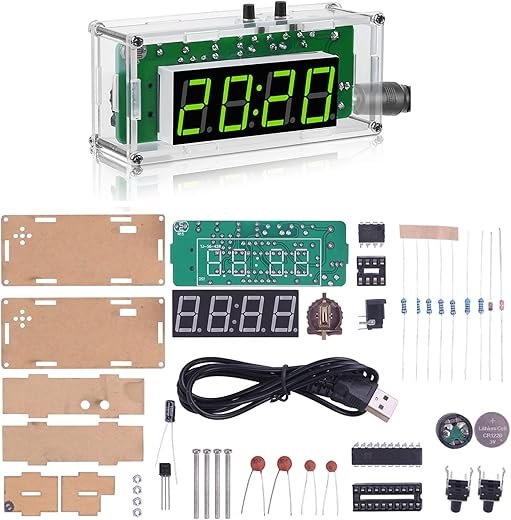 MiOYOOW TJ-56-428 4-Digit Digital DIY Clock Kits with Acrylic Shell, DIY Alarm Clock Soldering Practice Kit for Students and DIYers, DIY Electronics Kit for Learning Electronics