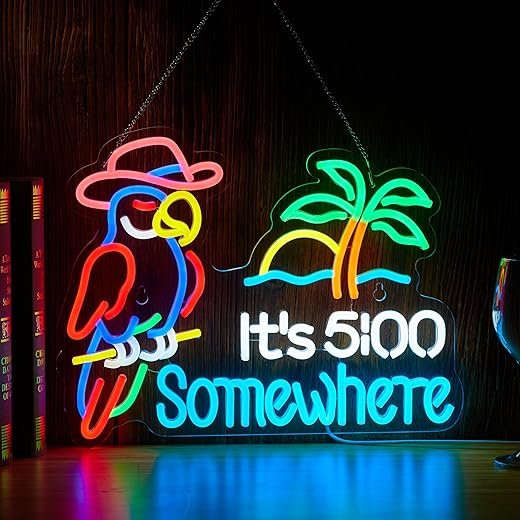 Parrot Its 5 00 O'clock Some Where Neon Sign for Wall Decor USB Powered Five Oclock Dimmable Bar Beer LED Light Man Cave