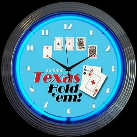 Poker Texas Hold Em Neon Clock