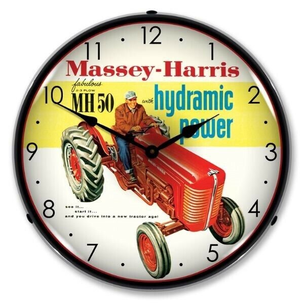 Retro Style Massey Harris Farm Tractor Backlit LED Lighted Man Cave Wall Clock