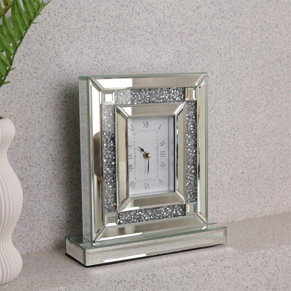 Roman Numerals Table Clock Tabletop Desk Clock Sparkle Crush Diamond Home Decor