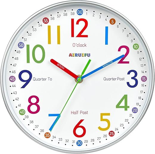 Telling Time Teaching Clock - Learning Clock for Kids - Kids Wall Clocks for Bedrooms - Kids Wall Clock- Silent Analog Kids Clock for Teaching Time,for School Classrooms Playrooms and Kids Bedrooms