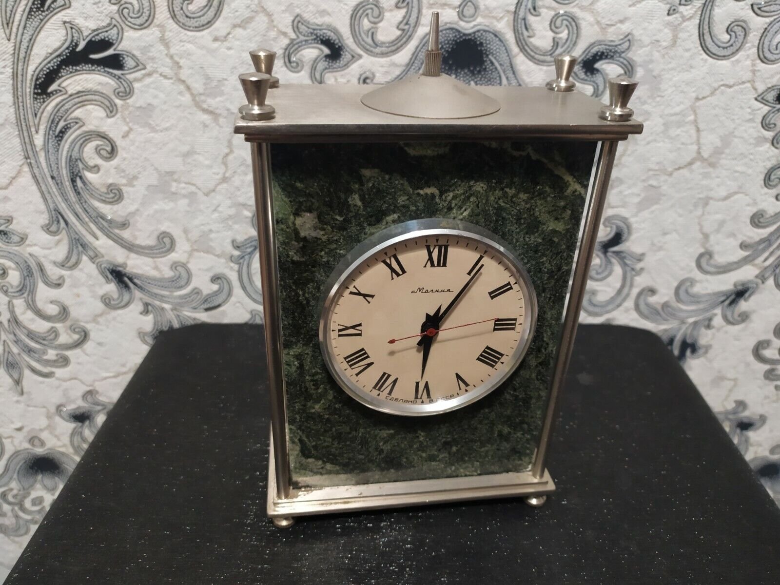 Vintage MOLNIJA Wath marble desk mantelpiece clock Soviet Union USSR serviced