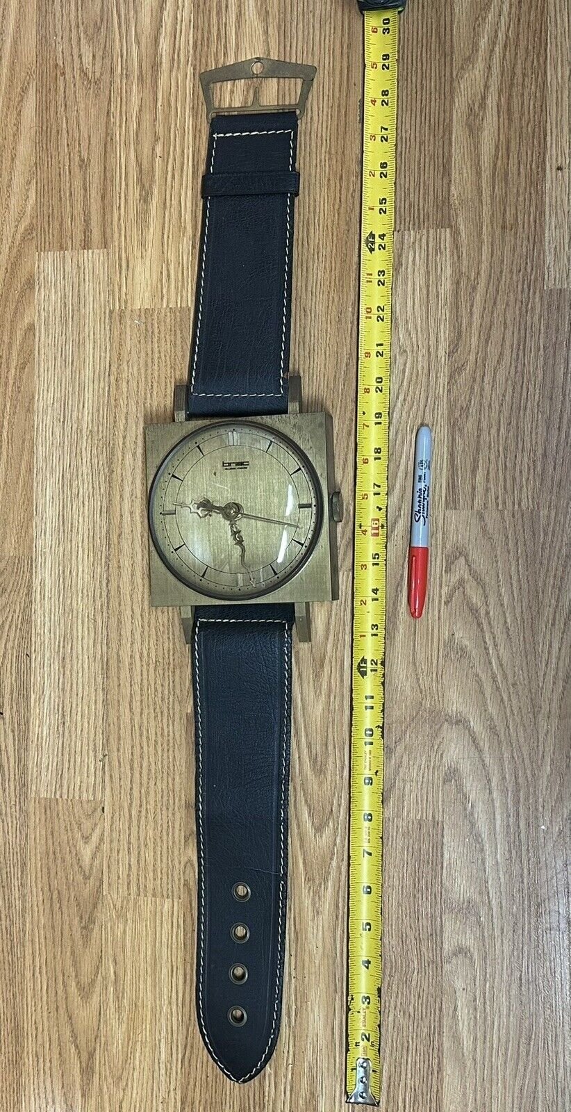 Vintage RARE MCM Retro 60s Oversized BRAC Wristwatch Brass Wall Clock 30” Works